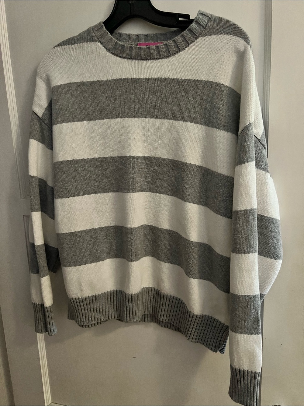 Edikted Gray & White Wide-Stripe Crewneck Sweater